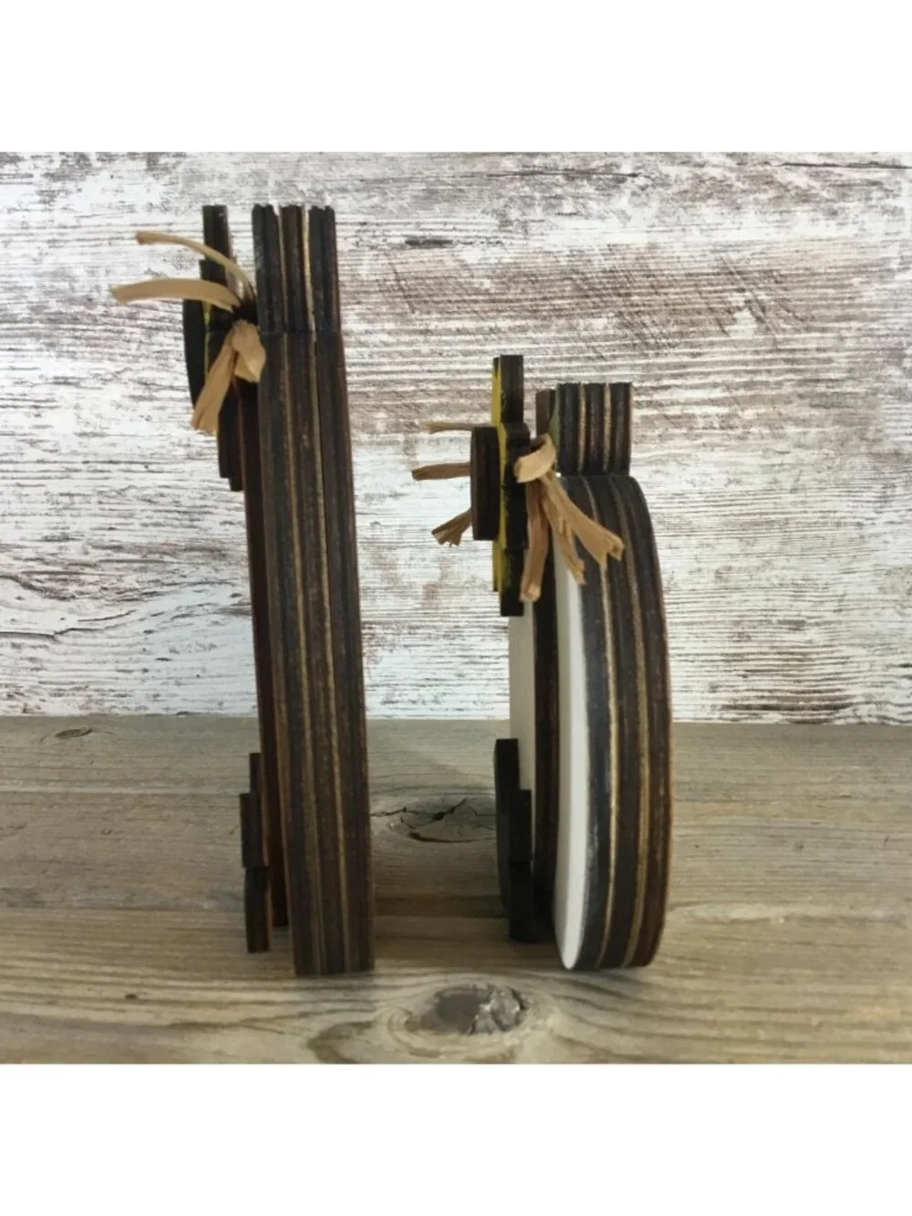 Hand-Painted Wood Pumpkin Set of 2 – Sunflowers, Black Bird, Fall Decor